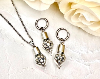 Handmade Tin Anniversary Jewellery Set: Stainless Steel Pendant and Earrings