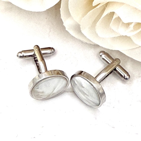 Mother of Pearl Cufflinks, Silver Plated 30th Anniversary Gift