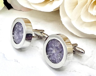 Amethyst Cufflinks • Rhodium-Plated, 33rd Anniversary Gift, February Birthstone