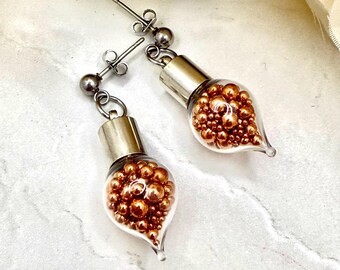 Copper Stud Drop Earrings • Luxury 7th Wedding Anniversary Gift for Wife