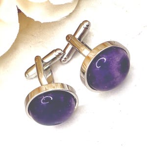 AMETHYST CUFFLINKS 33rd Wedding Anniversary Silver Plated, Handmade Gift, Free Shipping, Eco Friendly Packaging