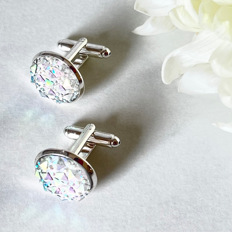 Crystal 15th Wedding Anniversary Cufflinks Handmade image 1