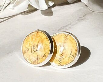 PAPER STUD EARRINGS 1st Wedding Anniversary, Handmade, Silver Plated, Eco Friendly Packaging