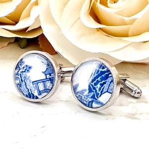 WILLOW CUFFLINKS 9th Wedding Anniversary, Handmade, Silver Plated