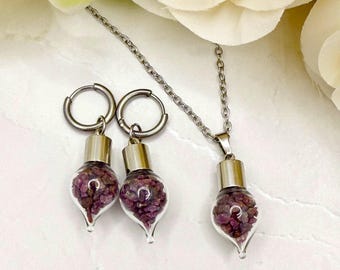Ruby Shard Jewelry Set – Stainless Steel Pendant & Huggie/Stud Drop Earrings, 40th Anniversary Gift