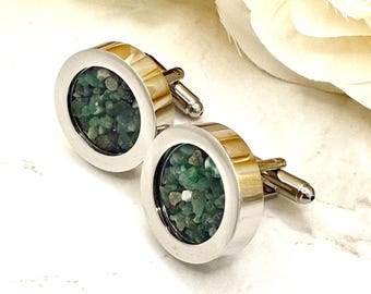 55th Wedding Emerald Cufflinks • Genuine Gemstone for Husband • Luxury Anniversary Gift for Him