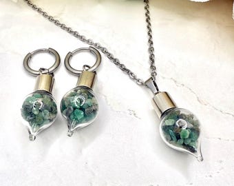 Emerald Necklace and Earring Set • 55th Anniversary Gift • Choice of Huggie or Stud Earrings