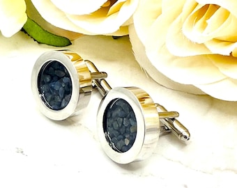 Sapphire 45th Anniversary Cufflinks for Him – Luxury Rhodium Mens Gift with Real Gemstone Shards