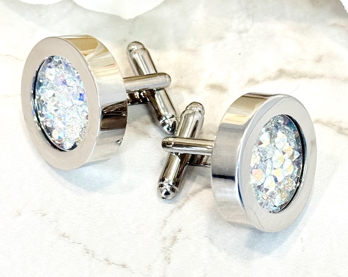 15th Anniversary Cufflinks • Primero Crystal, Rhodium Finish