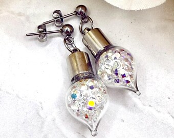 Primero AB Crystal Stud Drop Earrings • 15th Anniversary • 15 Year Elegant Gift for Wife