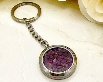 Ruby 40th Anniversary Keyring Keepsake for Husband or Wife – Double-Sided Genuine Gemstone Gift