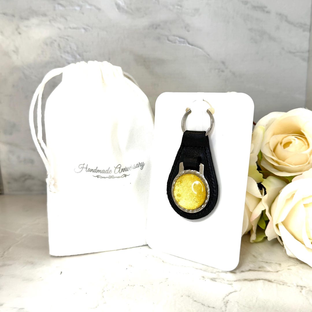 Gold 50th Wedding Anniversary Leather Key Fob Keyring Handmade - Etsy