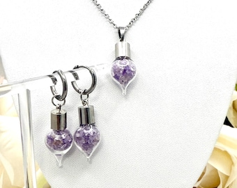 February Birthstone Amethyst Pendant & Earrings Set – Stud or Huggie Options - Gift for her