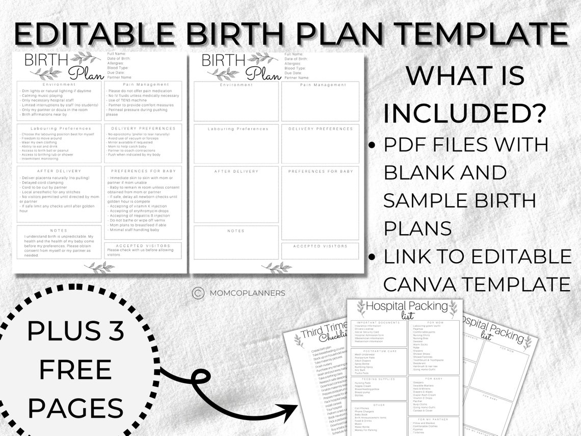 Editable Birth Plan Template Simple Printable Birthing Plan - Etsy