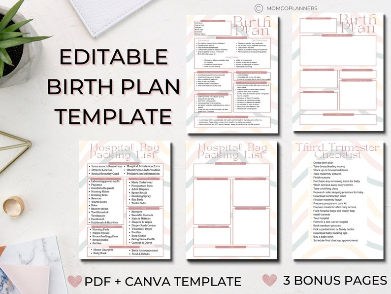 Editable Birth Plan Template Simple Printable Birthing Plan - Etsy