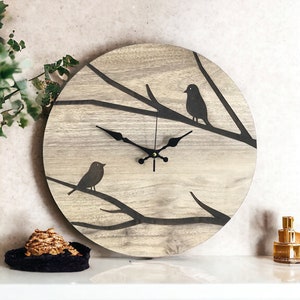 Oak Wood Bird Clock: Modern Retro Wall Decor