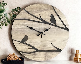 Oak Wood Bird Clock: Modern Retro Wall Decor
