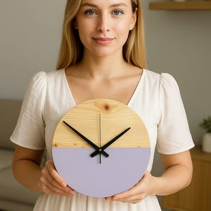 Handmade Purple Wood Wall Clock: Boho Minimalist Home Decor