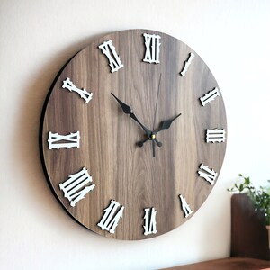 Modern Wall Clock with Roman Numbers Silent Unique Wood Minimalist Wall Clock, Boho Modern Wall Clock Minimalist Wall Clock Retro Wall Clock