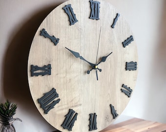 Horloge murale en bois minimaliste : chiffres romains silencieux, décoration bohème moderne