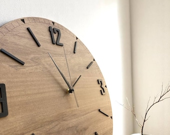 Handmade Minimalist Wooden Wall Clock | Natural Wood Silent | Housewarming Gift