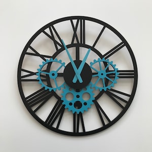 Modern Gear Wall Clock: Large Oak Wood Industrial Decor