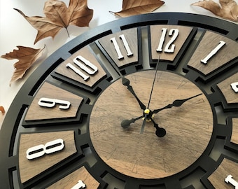 Modern Oak Wood Wall Clock: Large Retro Design