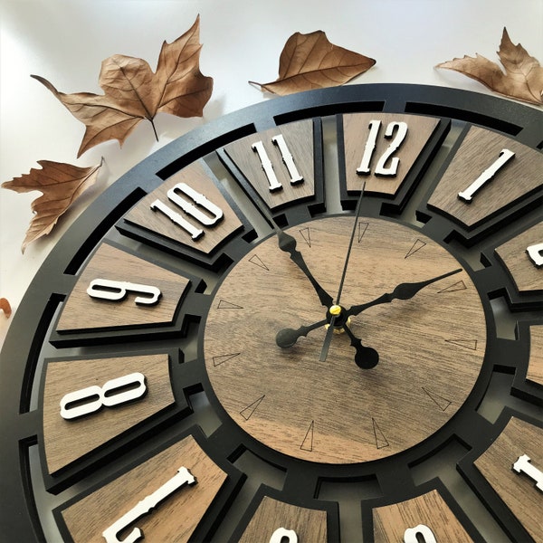 Modern Wall Clock, Retro Clock, Wooden Clock, Large Clock, Wooden Wall Clock, Wood Wall Clock, Oak Wood Wall Clock