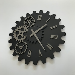 Modern Gear Wall Clock: Large Oak Wood Industrial Decor