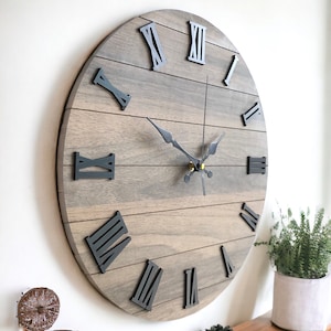 Modern Wall Clock with Roman Numbers Silent Unique Wood Minimalist Wall Clock, Boho Modern Wall Clock Minimalist Wall Clock Retro Wall Clock