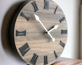 Horloge murale en bois moderne : chiffres romains silencieux, décoration bohème minimaliste