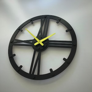Modern Black Oak Wood Wall Clock: Minimalist Gear Design