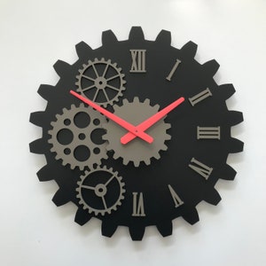 Modern Gear Wall Clock: Large Oak Wood Industrial Decor