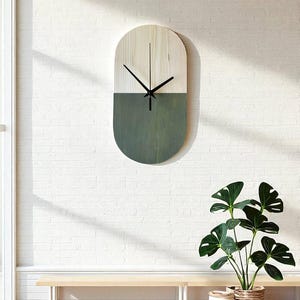 Green Minimalist Natural Wooden Wall Clock