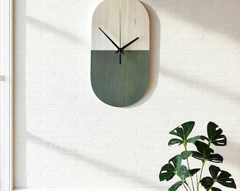 Horloge murale minimaliste verte en bois naturel
