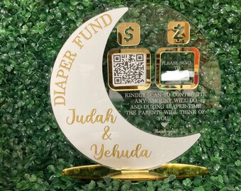 DIGITAL FILE QR Diaper Fund Sign, Moon Theme Baby Shower File, Svg File, Glowforge File