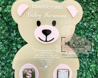 Teddy Bear Diaper Fund Acrylic Sign | Baby Shower Diaper Fund