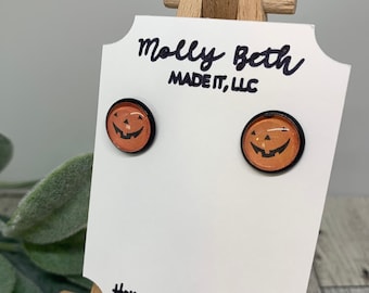 Pompoenoorbellen, Jack-O-Lantern-oorbellen, Halloween-oorbellen, stekers of clip-on, cabochon