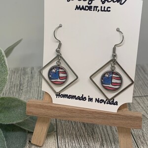 American Flag Earrings, Watercolor Flags, Cabochon