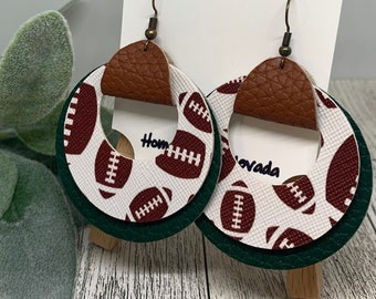 Football Earrings, Circular with Saddle, Faux Leather