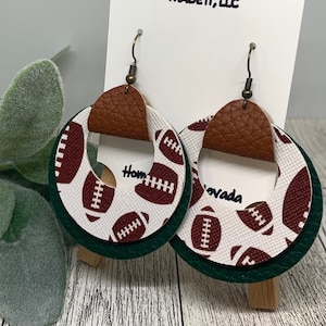 Football Earrings, Circular with Saddle, Faux Leather
