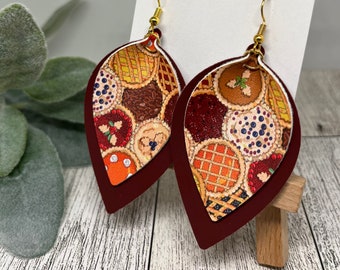 Thanksgiving Earrings, Pie Earrings, Pumpkin Pie, Thanksgiving Faux Leather Earrings, Leaf Shape