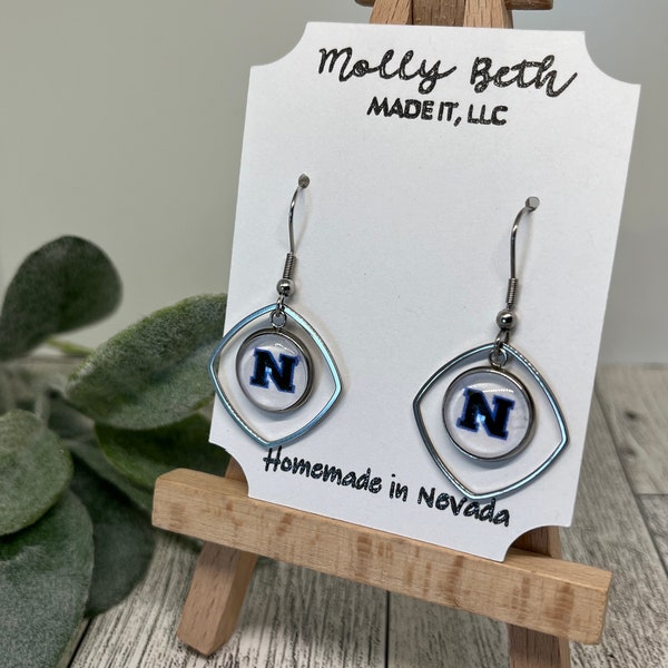 N Earrings, School Earrings, Nevada Mom, Silver and Blue, Blue and Silver, Mascot Jewelry, Teacher Earrings