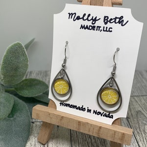 Lemon Earrings, Lemon Drop, Cabochon