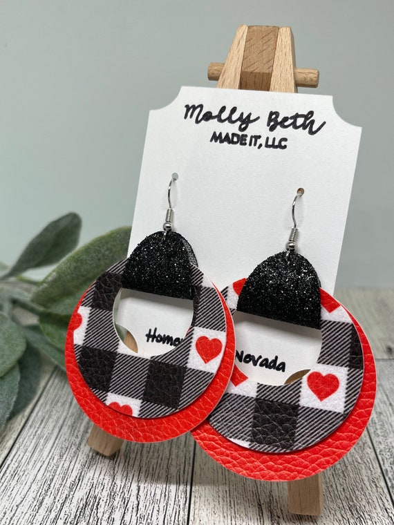 Brushed Hoop Earrings Valentine's Day Leather Earrings Red And Black Check  Tie Dye Leopard Print Heart Leather Earrings Drop Shaped Gift For Girls  Studs Earrings for Women - Walmart.com