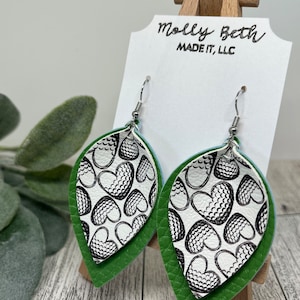 Golf Earrings, Golf Faux Leather, Golf Hearts, Golf Accessories, Golf Gifts