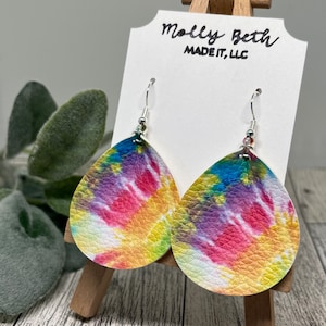Rainbow Tie Dye Earrings, Tie Dye Jewelry, Tie Dye Gifts, Tie Dye Accessories