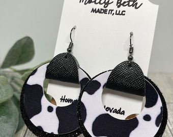 Pendientes con estampado de vaca, Pendientes de rodeo, Pendientes de vaquera, Cuero sintético con estampado de vaca
