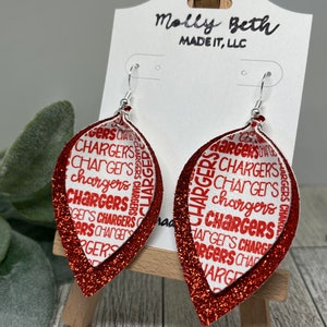 Chargers Earrings, Red Chargers Earrings, Chargers Faux Leather, Charger, School Mascot Earrings