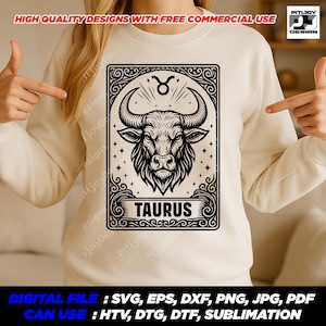 Taurus Zodiac SVG, Vintage Tarot Style Stierkopf Design, Astrologie Zeichen Png Eps Pdf für Cricut und Sublimation - Digitaler Download